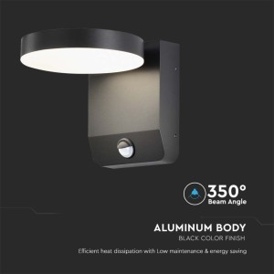 Applique LED da esterno 17W IP65 sensore PIR nera V-TAC VT-11020S-RD-B - foto 5