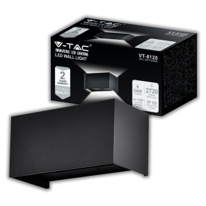 Applique LED da esterno 24W IP65 rettangolare nera V-TAC VT-8125-B-N - foto 4