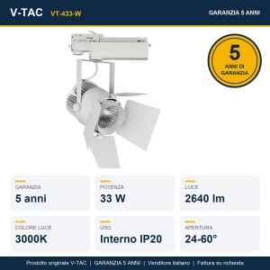 Faretto LED da binario 33W bianco V-TAC VT-433-W - foto 13