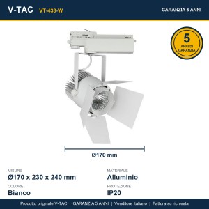Faretto LED da binario 33W bianco V-TAC VT-433-W - foto 14