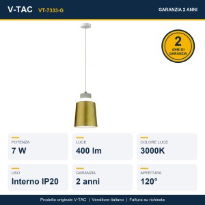 Lampadario LED a cilindro 7W oro V-TAC VT-7333-G - foto 9