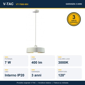 Lampadario LED a sospensione 7W bianco V-TAC VT-7666-WH - foto 8