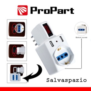 Adattatore 2 prese bipasso/Schuko con 2 USB e interruttore ProPart-El - foto 2