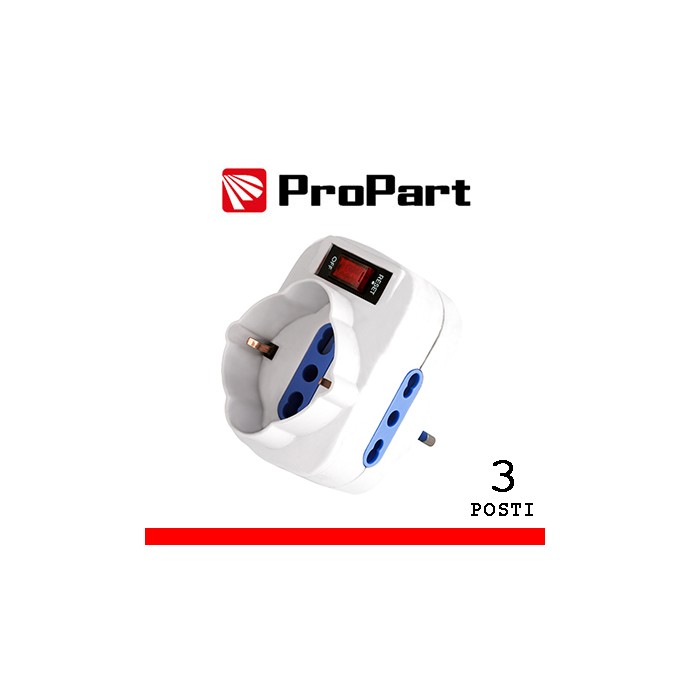 Adattatore 3 posti rotante bipasso/schuko con interruttore ProPart-El