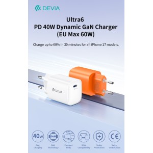 Caricatore USB-C GaN 40W/60W Arancione Devia Ultra6 RCE-6001CWLEU - foto 2
