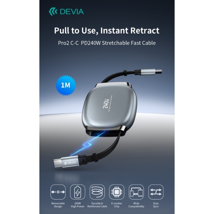 Cavo USB-C a USB-C retrattile 240W Devia EC662