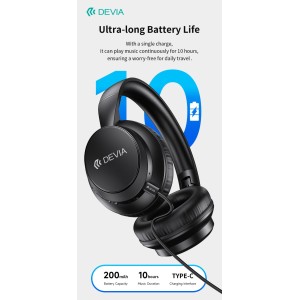 Cuffie over-ear wireless Bluetooth 5.4 10 ore nere Devia Lite1 - foto 3