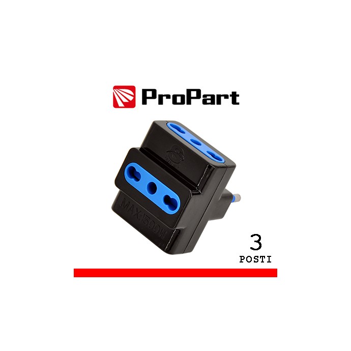 Adattatore triplo 3 prese 10/16A bipasso nero ProPart-El