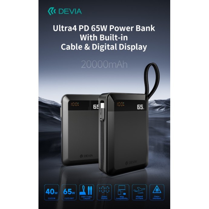 Power Bank 20.000mAh 65W USB-C Devia EP210 Nero