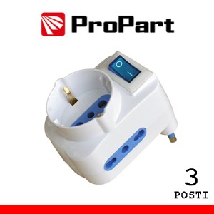 Adattatore 3 posti bipasso/Schuko con interruttore 250V bianco ProPart-El