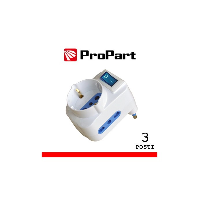 Adattatore 3 posti bipasso/Schuko con interruttore 250V bianco ProPart-El