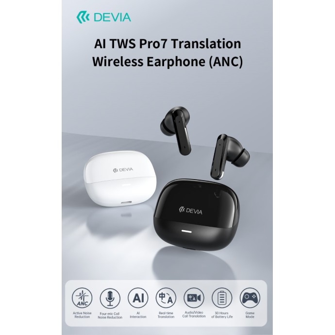 Auricolari TWS ANC Neri Bluetooth 5.4 Devia AI TWS Pro7