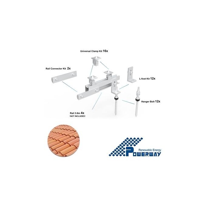 Kit montaggio 6 moduli x tetti a tegola - escluso binario Kit montaggio 6 moduli x tetti a tegola - escluso binario
