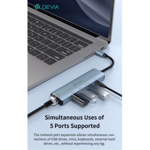 Hub 5 in 1 USB-C, PD 100W e RJ45, Grigio Devia Leopard - foto 3