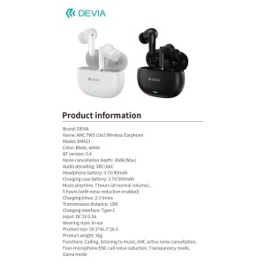 Auricolari wireless ANC Bluetooth 5.4 bianchi Devia TWS Lite3 - foto 6