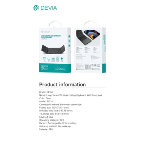 Tastiera Bluetooth richiudibile con touchpad Devia, nera, per Microsoft Android Apple - foto 6
