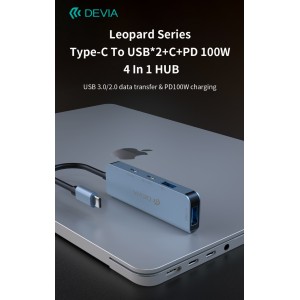 Hub 4 in 1 USB-C con 2 USB, USB-C e PD 100W Devia Leopard - foto 2