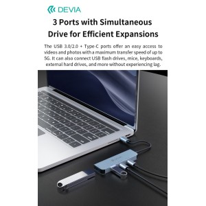 Hub 4 in 1 USB-C con 2 USB, USB-C e PD 100W Devia Leopard - foto 3