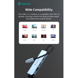 Hub 4 in 1 USB-C con 2 USB, USB-C e PD 100W Devia Leopard - foto 5