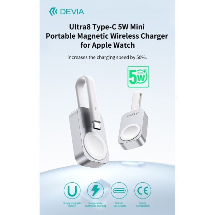 Caricatore wireless magnetico Apple Watch 5W Type-C Bianco Devia Ultra8 S5
