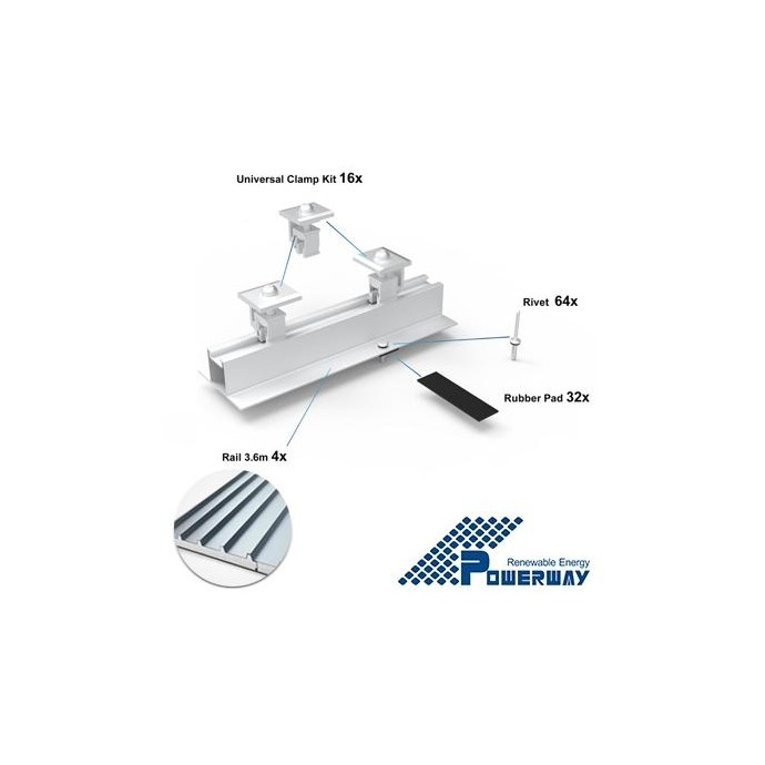 Kit montaggio 6 Moduli x tetto pannelli sandwich escluso binario Kit montaggio 6 Moduli x tetto pannelli sandwich escluso binario