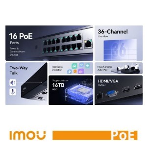 NVR PoE 36 canali, 16 porte PoE, 4K Imou N236-16P - foto 2