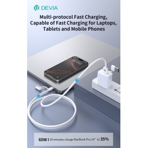 Cavo 4-in-1 USB-A USB-C Lightning 60W 1,2m bianco Devia EC503 - foto 3