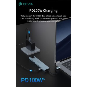 Hub USB Type-C 8 in 1 PD 100W HDMI RJ45 Devia - foto 4