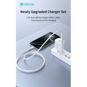 Caricabatterie 12W 2 USB-A 5V con cavo USB-C bianco Devia RLC-342 - foto 2