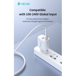 Caricabatterie 12W 2 USB-A 5V con cavo USB-C bianco Devia RLC-342 - foto 6