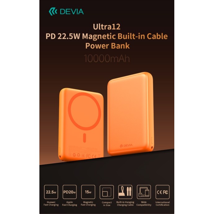 Power Bank Magnetico 10000mAh 22.5W Arancione Devia Ultra12