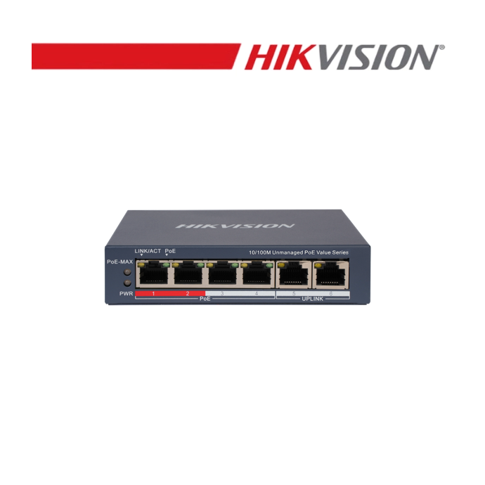 Switch PoE Fast Ethernet 6 porte 45W Hikvision