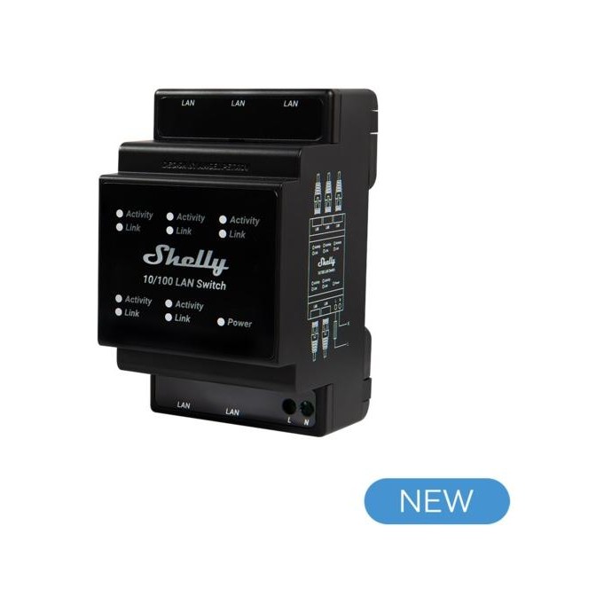 Shelly LAN Switch - Interrut DIN rail con 5 porte RJ45 ether Shelly LAN Switch - Interrut DIN rail con 5 porte RJ45 ether