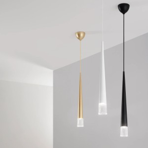 Sospensione conica GU10 in metallo e vetro Lancelot IP20 Nero e Oro - Luce Ambiente e Design - foto 3
