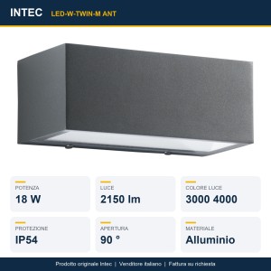 Applique LED da esterno 18W CCT 3000-4000K IP54 TWIN Antracite e Bianco - Intec - foto 3