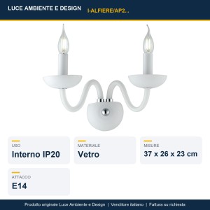 Applique da interno in vetro 2 luci E14 IP20 ALFIERE Bianco e Nero - Luce Ambiente e Design - foto 2