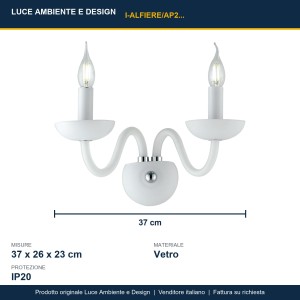 Applique da interno in vetro 2 luci E14 IP20 ALFIERE Bianco e Nero - Luce Ambiente e Design - foto 3