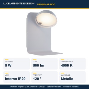 Applique LED 5W 4000K con USB BOING Bianco e Nero - Luce Ambiente e Design - foto 3