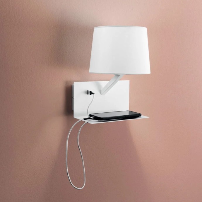 Applique da interno E27 1 luce USB 2A IP20 CIAK Bianco e Grigio - Luce Ambiente e Design