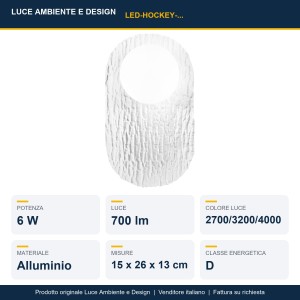 Applique LED da interno 6W 700 lm HOCKEY Bianco e Nero - Luce Ambiente e Design - foto 2