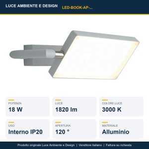 Applique LED 18W 3000K con diffusore orientabile Bianco, Grigio e Nero - Luce Ambiente e Design - foto 3