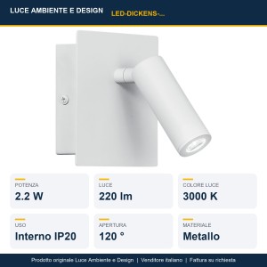 Applique LED da interno orientabile 2,2W IP20 3000K Bianco e Nero - Luce Ambiente e Design - foto 3
