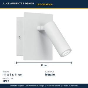 Applique LED da interno orientabile 2,2W IP20 3000K Bianco e Nero - Luce Ambiente e Design - foto 4