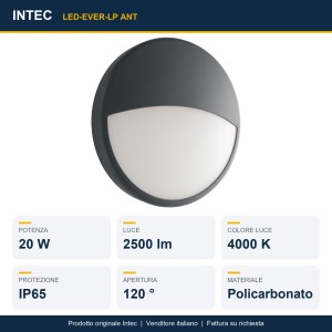 Plafoniera LED da esterno 20W 4000K IP65 EVER Antracite e Bianco - Intec - foto 2