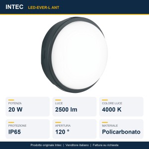Plafoniera LED da esterno 20W 4000K IP65 Antracite e Bianco - Intec - foto 2