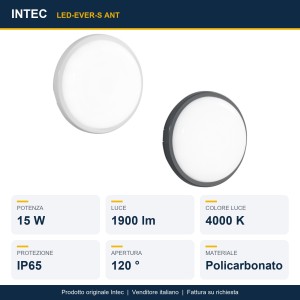 Plafoniera da esterno LED 15W 4000K IP65 LED EVER Antracite e Bianco - Intec - foto 2