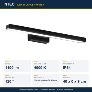 Plafoniera da bagno LED 10W 4000K 40 cm IP54 LANCER Bianco e Nero - Intec - foto 2