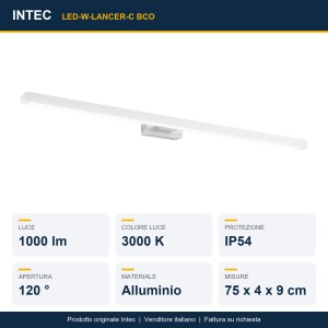 Applique da bagno LED 13W 3000K 75 cm Lancer IP54 Bianco e Nero - Intec - foto 2