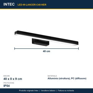 Plafoniera da bagno LED 10W 3000K 40 cm IP54 LANCER Bianco e Nero - Intec - foto 3