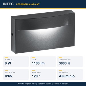 Applique da esterno LED 8W 3000K IP65 MOBULA Antracite, Bianco e Bronzo - Intec - foto 2